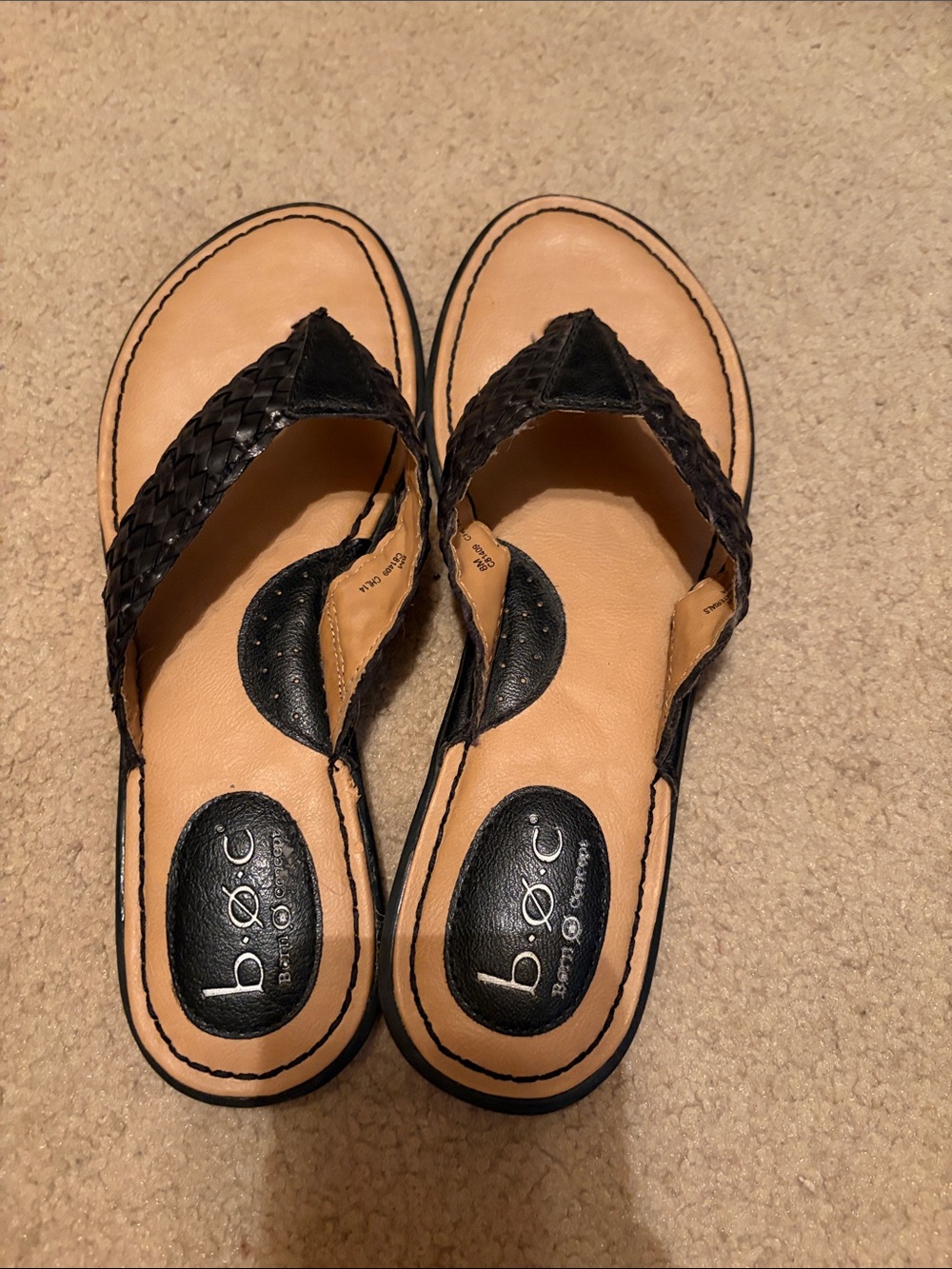 b.o.c. Black Braided Slide Sandals with Tan Footbed